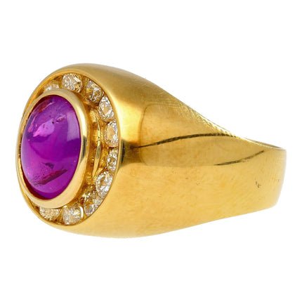 3.50 Carat Oval Double Cabochon Pink Purple Star Sapphire Diamond Dome Ring 18K Gold-Time and Carat
