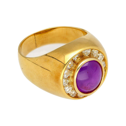 3.50 Carat Oval Double Cabochon Pink Purple Star Sapphire Diamond Dome Ring 18K Gold-Time and Carat