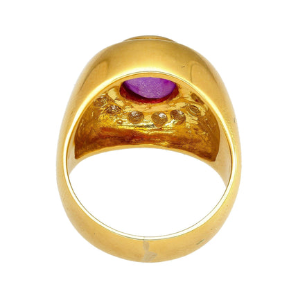 3.50 Carat Oval Double Cabochon Pink Purple Star Sapphire Diamond Dome Ring 18K Gold-Time and Carat
