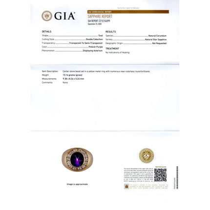 3.50 Carat Oval Double Cabochon Pink Purple Star Sapphire Diamond Dome Ring 18K Gold-Time and Carat