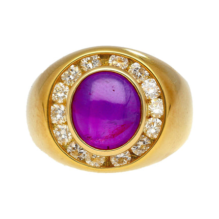 3.50 Carat Oval Double Cabochon Pink Purple Star Sapphire Diamond Dome Ring 18K Gold-Time and Carat