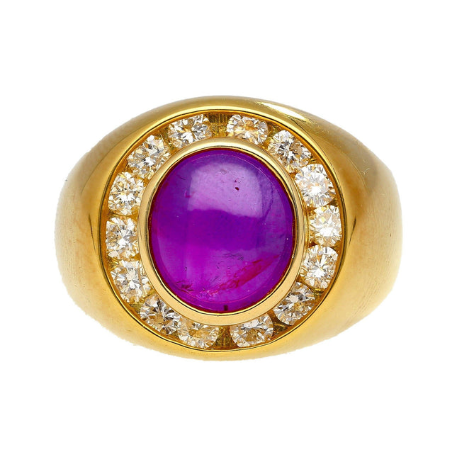 3.50 Carat Oval Double Cabochon Pink Purple Star Sapphire Diamond Dome Ring 18K Gold-Time and Carat