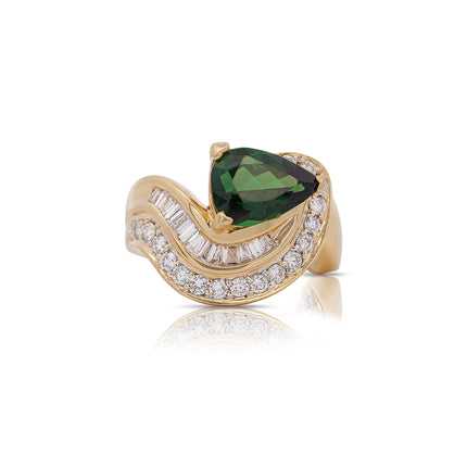 3.55 Carat Pear Cut Tsavorite Diamond Bypass Cocktail Ring 18K Yellow Gold-Time and Carat