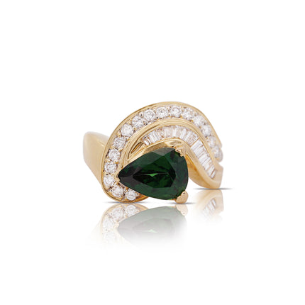 3.55 Carat Pear Cut Tsavorite Diamond Bypass Cocktail Ring 18K Yellow Gold-Time and Carat