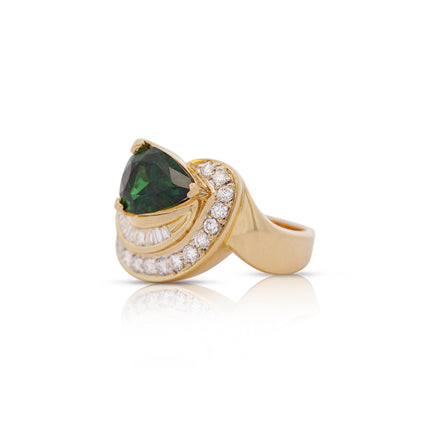 3.55 Carat Pear Cut Tsavorite Diamond Bypass Cocktail Ring 18K Yellow Gold-Time and Carat