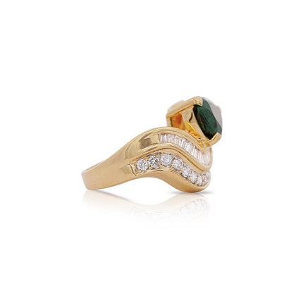 3.55 Carat Pear Cut Tsavorite Diamond Bypass Cocktail Ring 18K Yellow Gold-Time and Carat