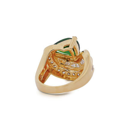 3.55 Carat Pear Cut Tsavorite Diamond Bypass Cocktail Ring 18K Yellow Gold-Time and Carat