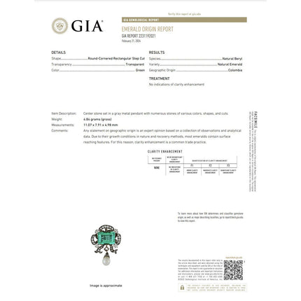 3.65 Carat Emerald Cut Colombian Emerald Old Mine Diamond Pearl Victorian Pendant Silver-Time and Carat