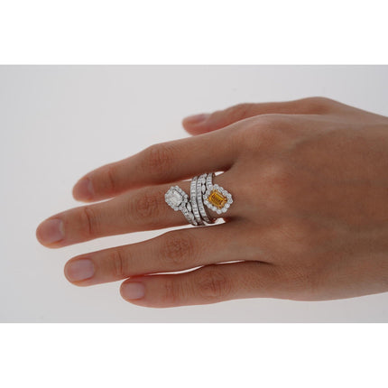 3.81 Carat Fancy Deep Yellow Orange Diamond White Diamond Two Piece Detachable Engagement Ring 18K Gold-Time and Carat