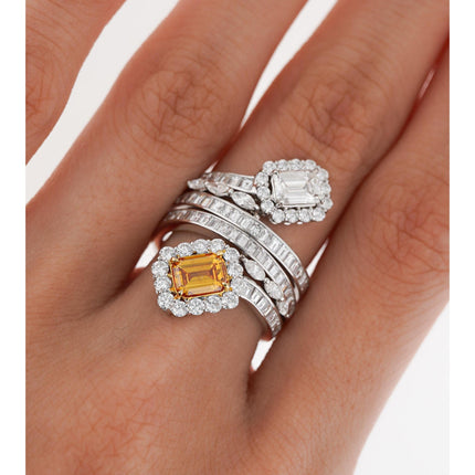 3.81 Carat Fancy Deep Yellow Orange Diamond White Diamond Two Piece Detachable Engagement Ring 18K Gold-Time and Carat