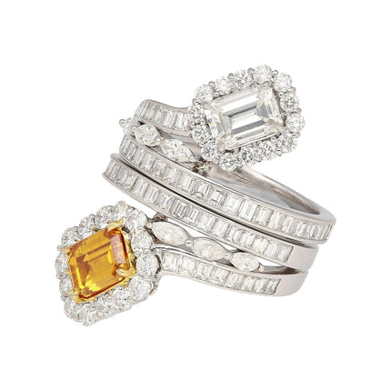 3.81 Carat Fancy Deep Yellow Orange Diamond White Diamond Two Piece Detachable Engagement Ring 18K Gold-Time and Carat