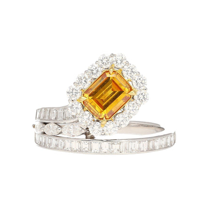3.81 Carat Fancy Deep Yellow Orange Diamond White Diamond Two Piece Detachable Engagement Ring 18K Gold-Time and Carat