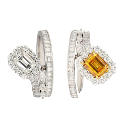 3.81 Carat Fancy Deep Yellow Orange Diamond White Diamond Two Piece Detachable Engagement Ring 18K Gold-Time and Carat