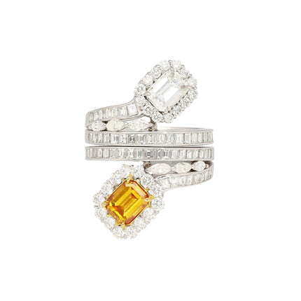 3.81 Carat Fancy Deep Yellow Orange Diamond White Diamond Two Piece Detachable Engagement Ring 18K Gold-Time and Carat