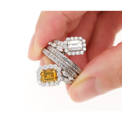 3.81 Carat Fancy Deep Yellow Orange Diamond White Diamond Two Piece Detachable Engagement Ring 18K Gold-Time and Carat