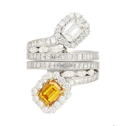 3.81 Carat Fancy Deep Yellow Orange Diamond White Diamond Two Piece Detachable Engagement Ring 18K Gold-Time and Carat
