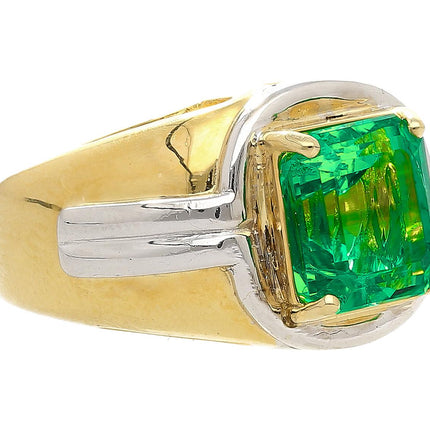 3.98 Carat Emerald Cut Colombian Emerald Men's Ring Platinum 18K Yellow Gold Two-Tone Minor Oil-Time and Carat
