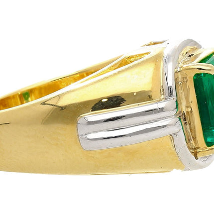 3.98 Carat Emerald Cut Colombian Emerald Men's Ring Platinum 18K Yellow Gold Two-Tone Minor Oil-Time and Carat