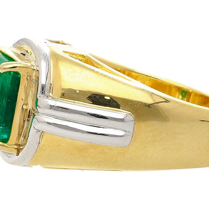 3.98 Carat Emerald Cut Colombian Emerald Men's Ring Platinum 18K Yellow Gold Two-Tone Minor Oil-Time and Carat