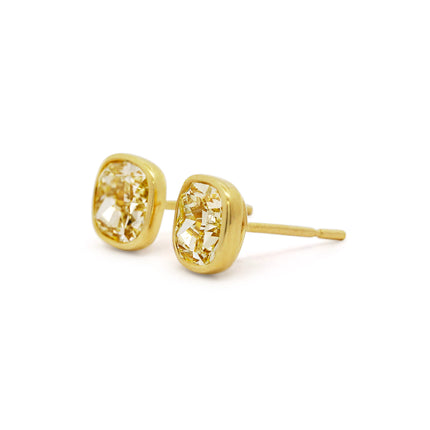 3.51ctw Fancy Light Yellow Cushion Bezel Stud Earrings 18K | EGL
