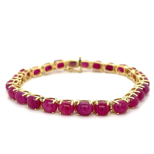 40 Carat Ruby Bracelet Oval Cabochon 14K Yellow Gold Box Clasp-Time and Carat