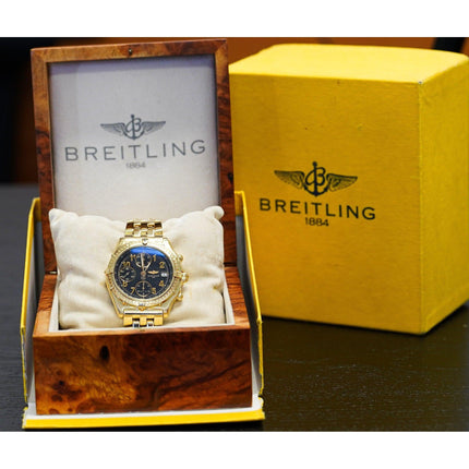 40mm Breitling Chronomat Automatic Chronograph 18K Solid Gold Black Dial Rotating Bezel Tachymeter Date Mens Watch 1995-Time and Carat