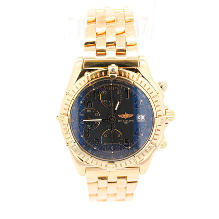 40mm Breitling Chronomat Automatic Chronograph 18K Solid Gold Black Dial Rotating Bezel Tachymeter Date Mens Watch 1995-Time and Carat