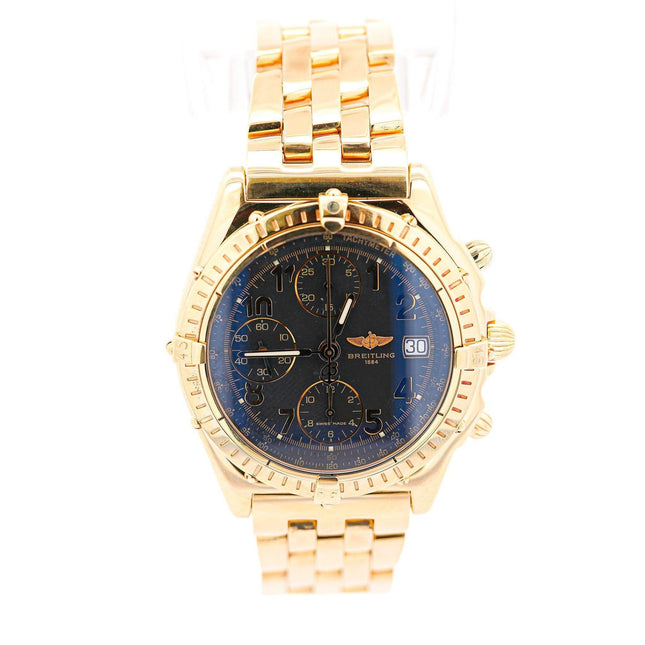 40mm Breitling Chronomat Automatic Chronograph 18K Solid Gold Black Dial Rotating Bezel Tachymeter Date Mens Watch 1995-Time and Carat