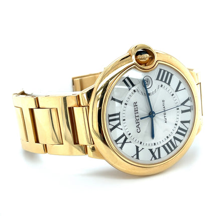 42mm Cartier Ballon Bleu Jumbo Automatic 18K Yellow Gold Guilloche Dial Date Mens Watch-Time and Carat