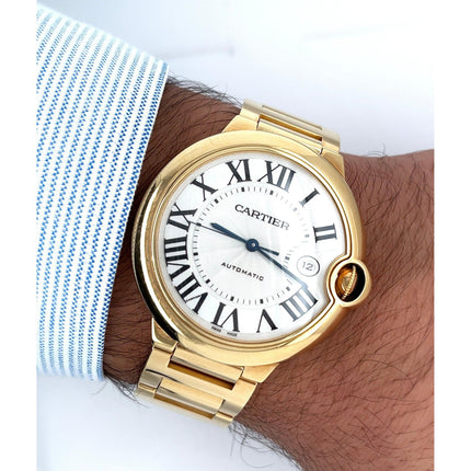 42mm Cartier Ballon Bleu Jumbo Automatic 18K Yellow Gold Guilloche Dial Date Mens Watch-Time and Carat