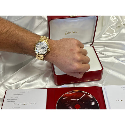 42mm Cartier Ballon Bleu Jumbo Automatic 18K Yellow Gold Guilloche Dial Date Mens Watch-Time and Carat