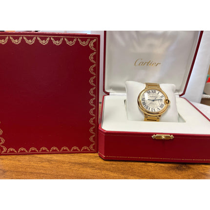42mm Cartier Ballon Bleu Jumbo Automatic 18K Yellow Gold Guilloche Dial Date Mens Watch-Time and Carat