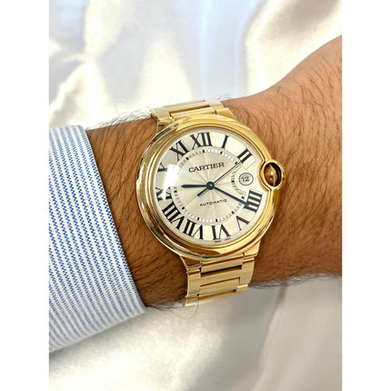 42mm Cartier Ballon Bleu Jumbo Automatic 18K Yellow Gold Guilloche Dial Date Mens Watch-Time and Carat