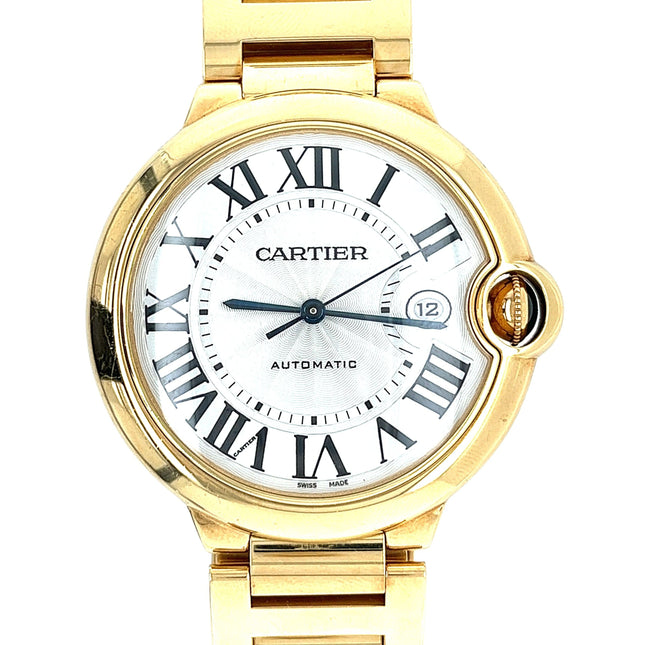 42mm Cartier Ballon Bleu Jumbo Automatic 18K Yellow Gold Guilloche Dial Date Mens Watch-Time and Carat
