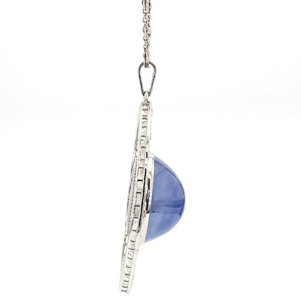 45 Carat Star Sapphire Ceylon No Heat Blue Art Deco Pendant