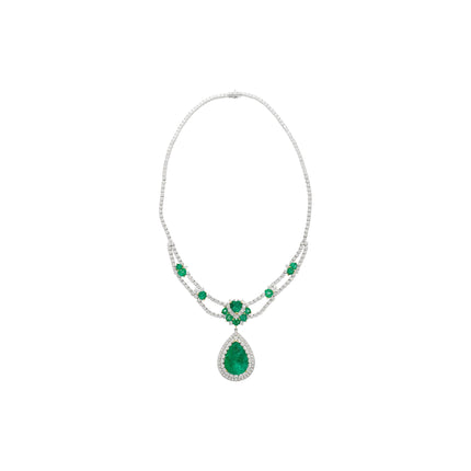 45.58 Carat Colombian Emerald Diamond Chandelier Drop Necklace Heart Emerald Tennis Chain-Time and Carat
