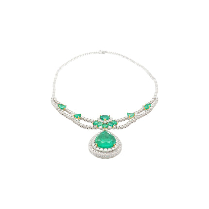 45.58 Carat Colombian Emerald Diamond Chandelier Drop Necklace Heart Emerald Tennis Chain-Time and Carat