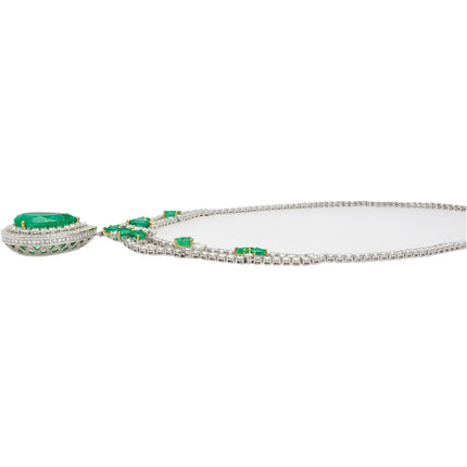 45.58 Carat Colombian Emerald Diamond Chandelier Drop Necklace Heart Emerald Tennis Chain-Time and Carat