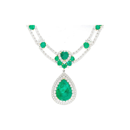 45.58 Carat Colombian Emerald Diamond Chandelier Drop Necklace Heart Emerald Tennis Chain-Time and Carat