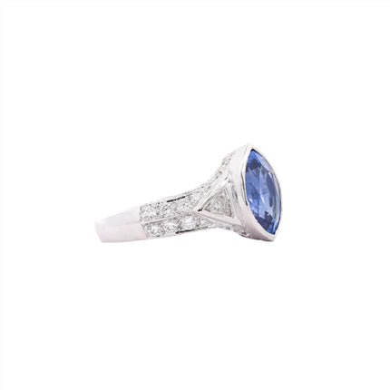 4.00 Carat Marquise Cut Ceylon Blue Sapphire Trillion Round Diamond Vintage Ring-Time and Carat