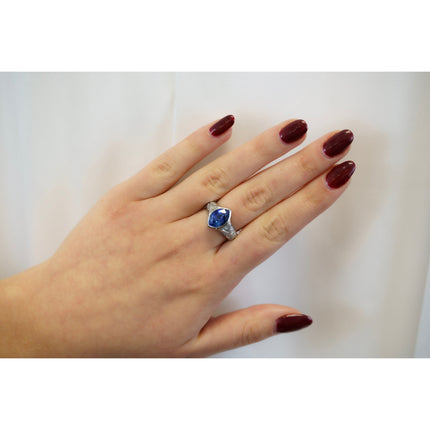 4.00 Carat Marquise Cut Ceylon Blue Sapphire Trillion Round Diamond Vintage Ring-Time and Carat