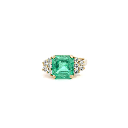 4.00 Carat Square Octagonal Cut Colombian Emerald Round Diamond Engagement Ring 14K Yellow Gold-Time and Carat