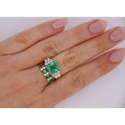 4.00 Carat Square Octagonal Cut Colombian Emerald Round Diamond Engagement Ring 14K Yellow Gold-Time and Carat