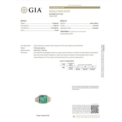 4.00 Carat Square Octagonal Cut Colombian Emerald Round Diamond Engagement Ring 14K Yellow Gold-Time and Carat