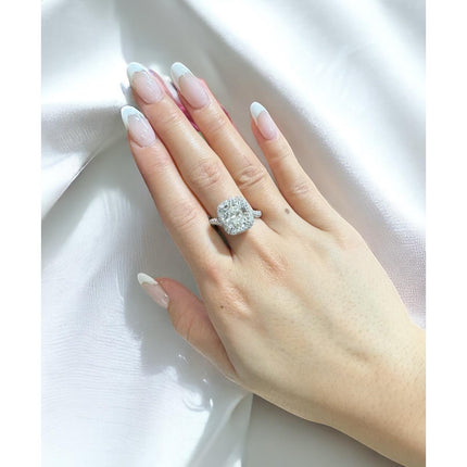 4.10 Carat Cushion Cut Diamond Halo Free Form Shank Engagement Ring-Time and Carat