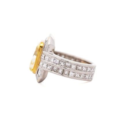 4.12 Carat Fancy Yellow Radiant Cut Diamond Halo Engagement Ring 18K White Gold-Time and Carat