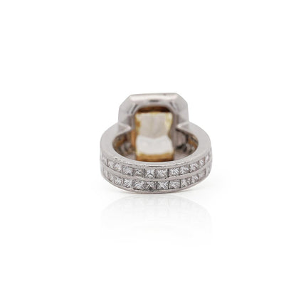 4.12 Carat Fancy Yellow Radiant Cut Diamond Halo Engagement Ring 18K White Gold-Time and Carat