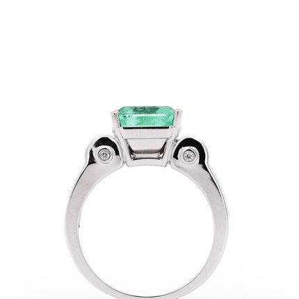 4.17 Carat Octagonal Step Cut Minor Oil Colombian Emerald Baguette Diamond Cocktail Ring-Time and Carat