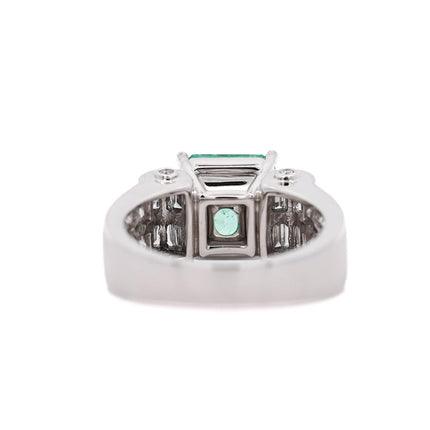 4.17 Carat Octagonal Step Cut Minor Oil Colombian Emerald Baguette Diamond Cocktail Ring-Time and Carat