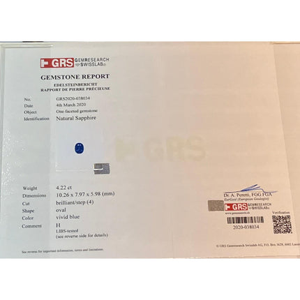 4.22 Carat Oval Vivid Blue Sapphire Half Moon Diamond Three Stone Ring-Time and Carat